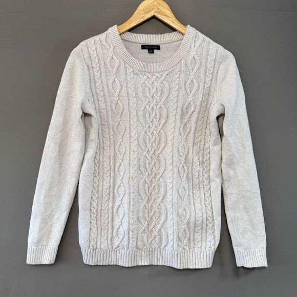 Tommy Hilfiger Women’s White Cable Knit Sweater Size Small 100% Cotton - Picture 1 of 13